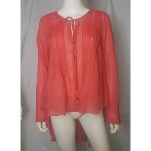 FREE PEOPLE Tie Front Hi Low Long Sleeve Orange Blouse Womens Size Small